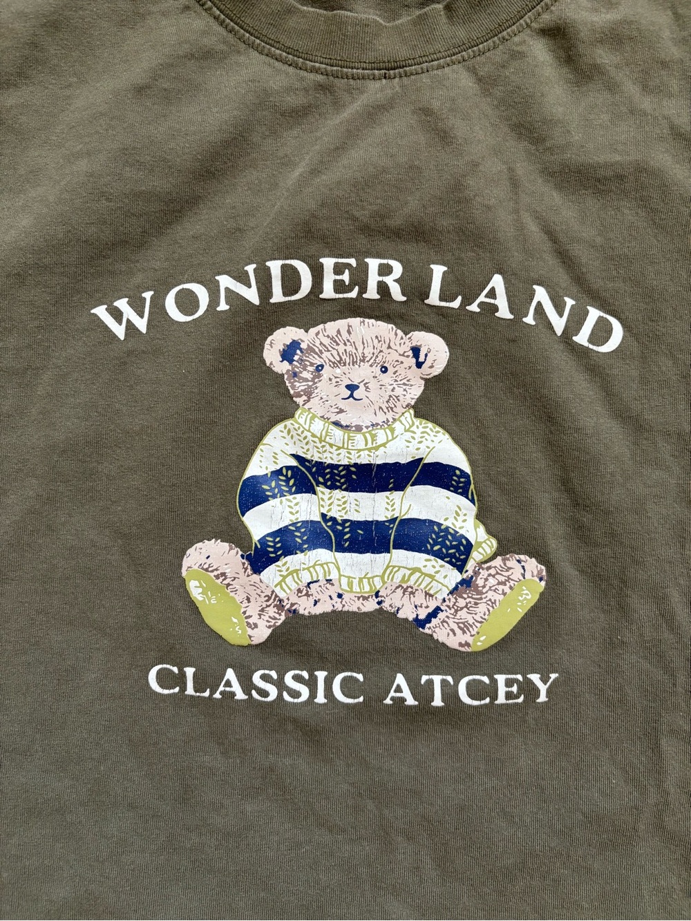 Wonder Land Classic Atcey Teddy Graphic T-Shirt - Olive Green
